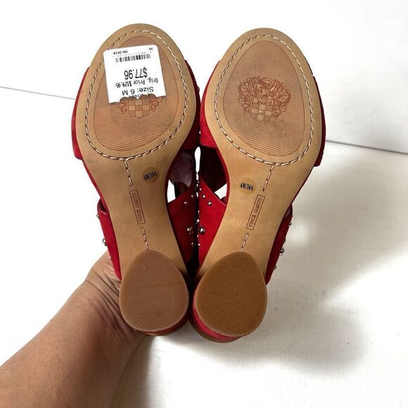 Vince Camuto Red Heeled Sandals Womens 6M Red Suede Studded Slip On Open Toe New - Picture 11 of 12